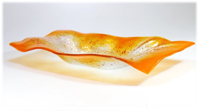 Skleněná lehaná mísa VALENCE oranžová 42x22cm