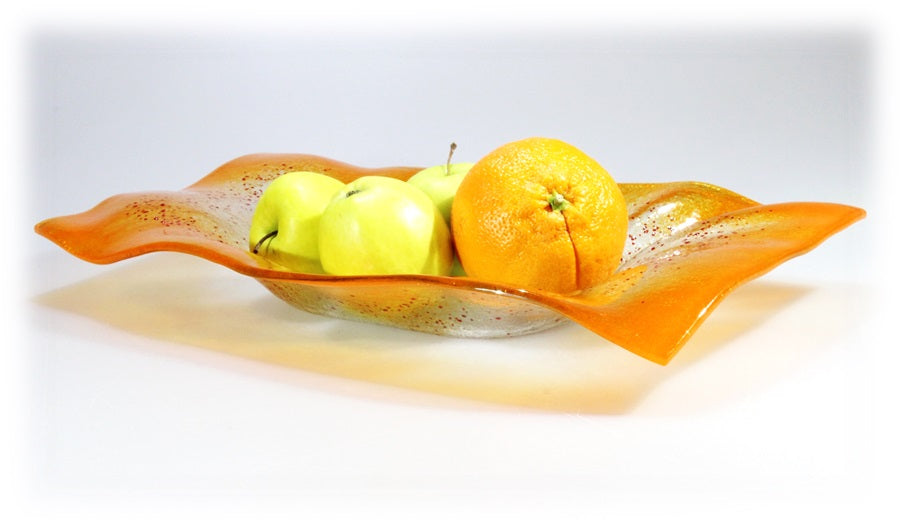 Skleněná lehaná mísa VALENCE oranžová 42x22cm