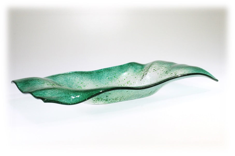 Skleněná lehaná mísa VALENCE tmavě zelená 42x22cm