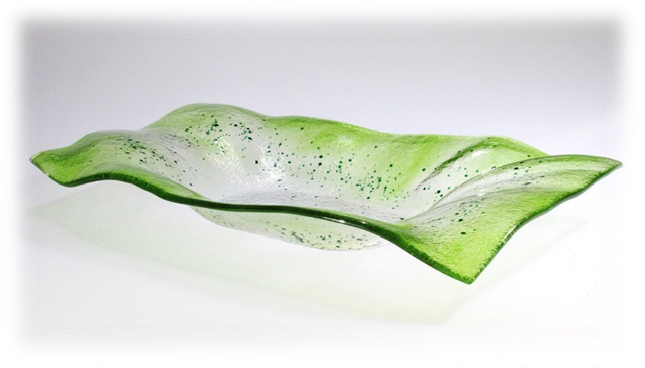 Skleněná lehaná mísa VALENCE zelená 42x22cm