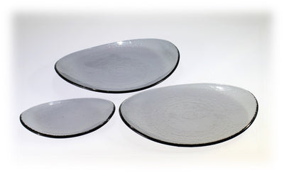 Skleněný oválný talíř OVAL ELLA šedý