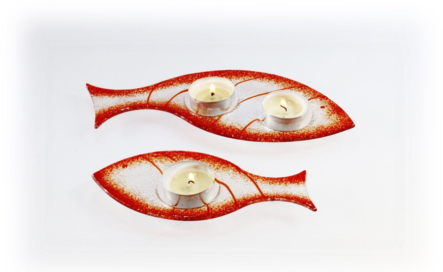 Skleněný svícínek rybička - FISH - červená