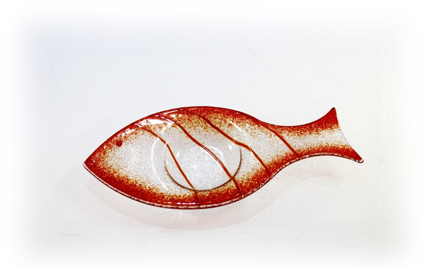 Skleněný svícínek rybička - FISH - červená