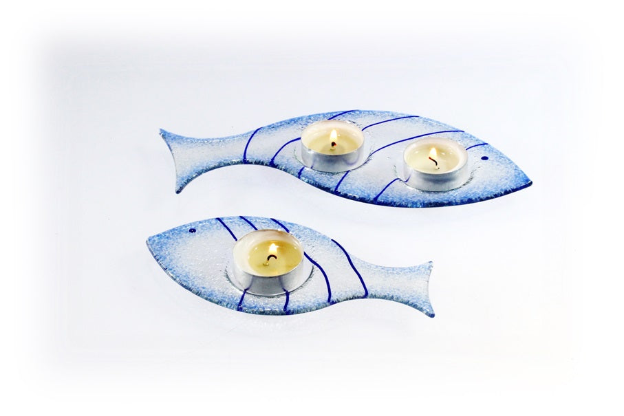 Skleněný svícínek rybička - FISH - modrá