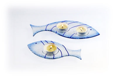 Skleněný svícínek rybička - FISH - modrá