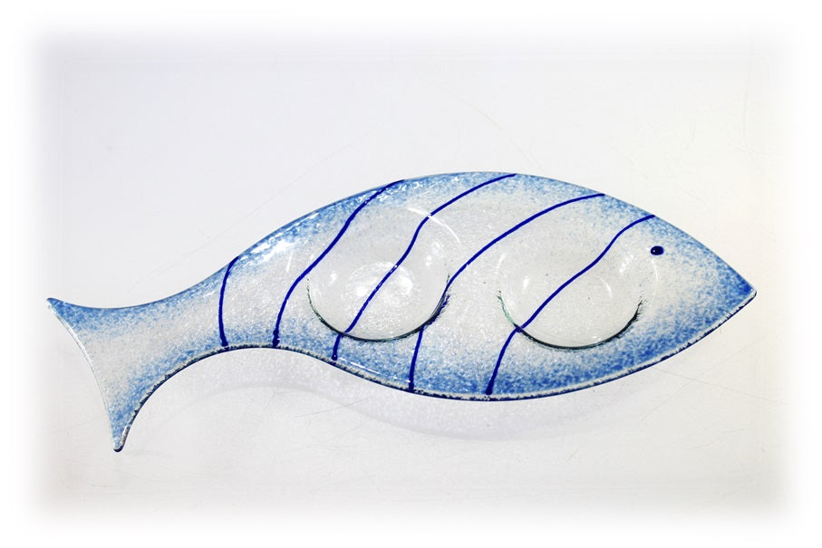 Skleněný svícínek rybička - FISH - modrá