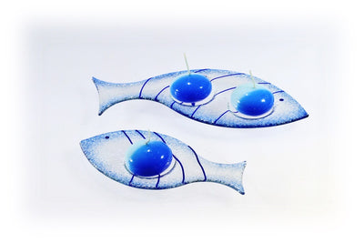 Skleněný svícínek rybička - FISH - modrá