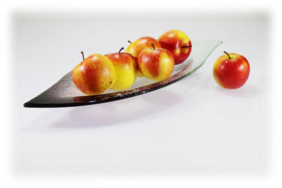 Skleněná mísa LIST 47x19cm - fialový dekor