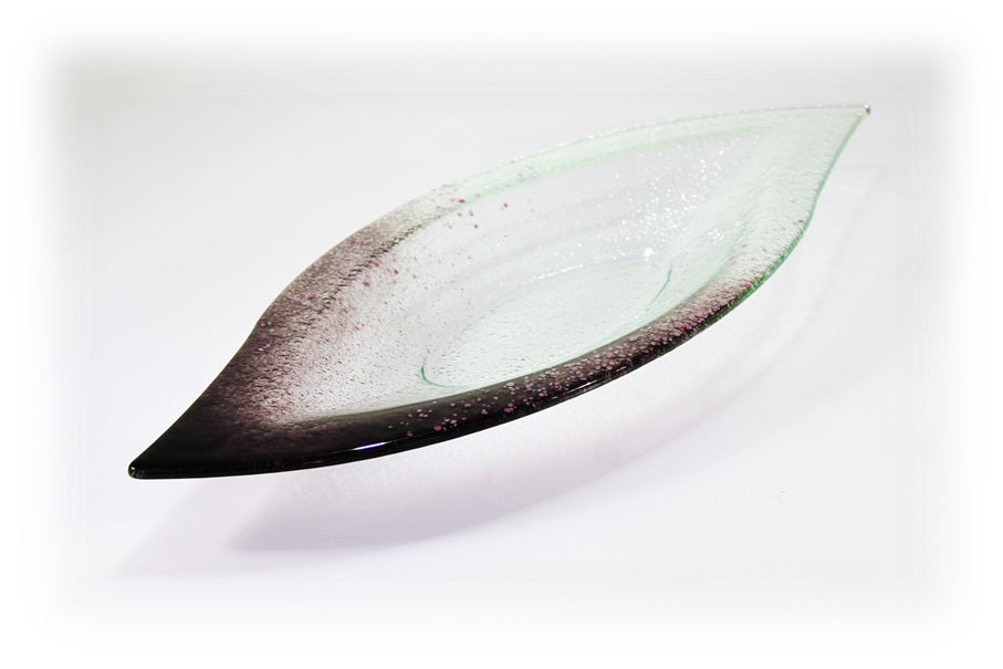 Skleněná mísa LIST 47x19cm - fialový dekor