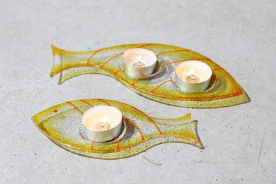 Skleněný svícínek rybička - FISH - ambrová