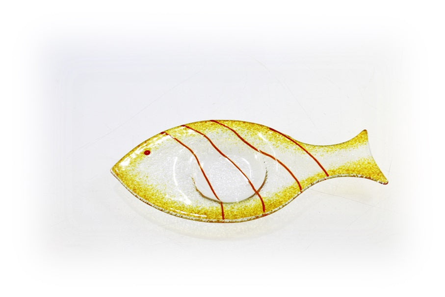 Skleněný svícínek rybička - FISH - ambrová