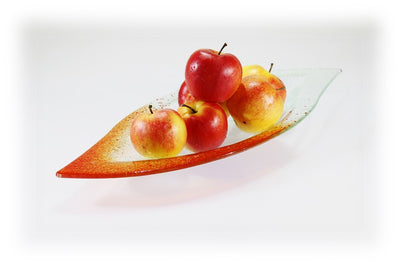 Skleněná mísa LIST 47x19cm - oranžový dekor