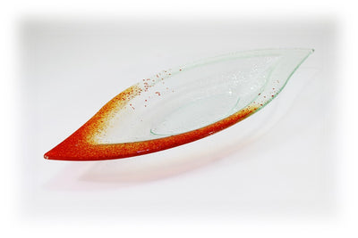 Skleněná mísa LIST 47x19cm - oranžový dekor