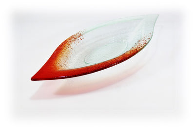 Skleněná mísa LIST 47x19cm - červený dekor
