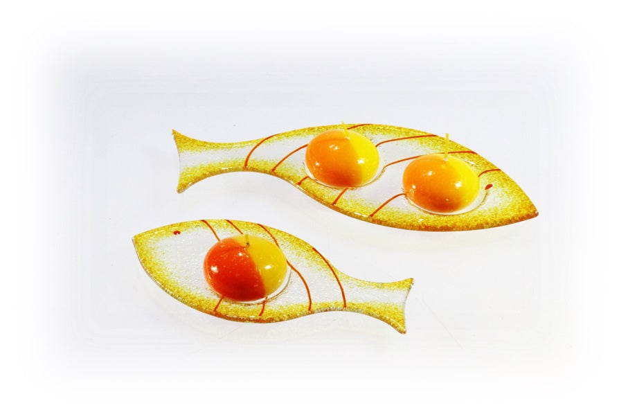 Skleněný svícínek rybička - FISH - ambrová