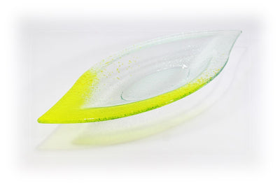 Skleněná mísa LIST 47x19cm - žlutý dekor