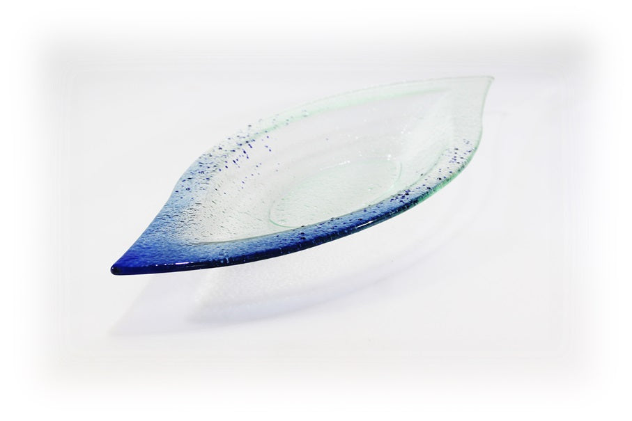 Skleněná mísa LIST 47x19cm - modrý dekor