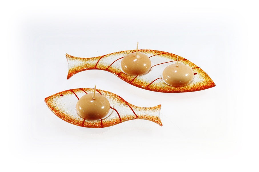 Skleněný svícínek rybička - FISH - oranžová