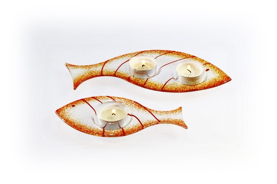 Skleněný svícínek rybička - FISH - oranžová