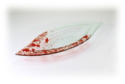Skleněná mísa LIST 47x19cm - červené střepy