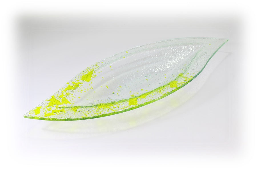 Skleněná mísa LIST 47x19cm - žluté střepy