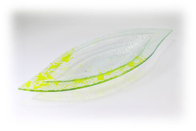 Skleněná mísa LIST 47x19cm - žluté střepy