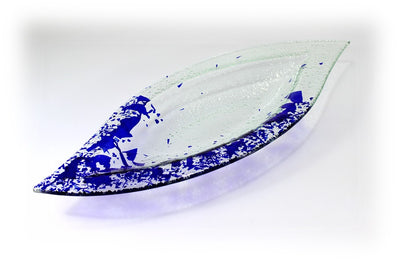 Skleněná mísa LIST 47x19cm - modré střepy