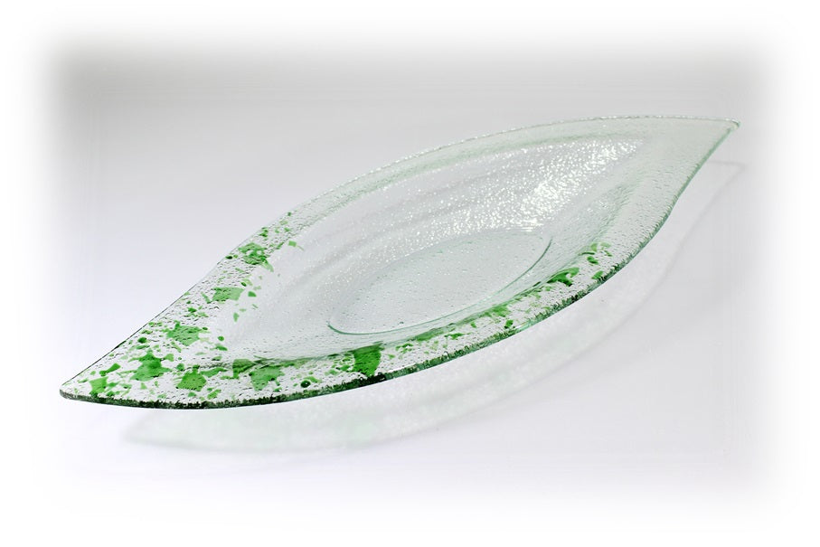 Skleněná mísa LIST 47x19cm - zelené střepy