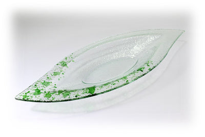 Skleněná mísa LIST 47x19cm - zelené střepy
