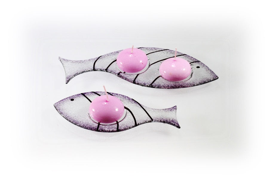 Skleněný svícínek rybička - FISH - fialová