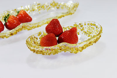 Skleněná oválná miska SPRINKLES ambrová - 19x10cm