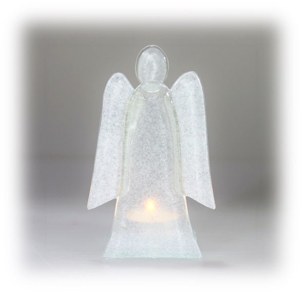Skleněný svícen anděl 14cm - bílý