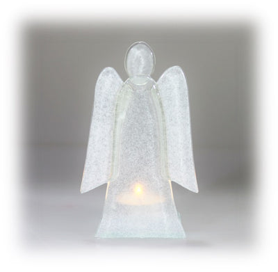 Skleněný svícen anděl 14cm - bílý
