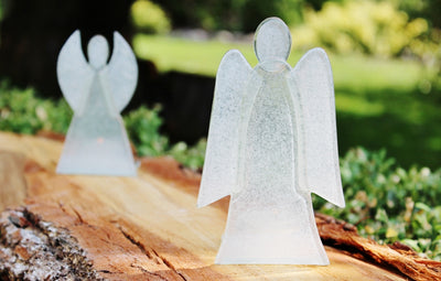 Skleněný svícen anděl 14cm - bílý