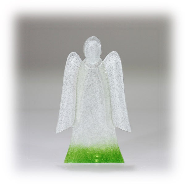 Skleněný svícen anděl 14cm - bílo-zelený