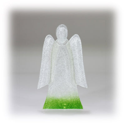 Skleněný svícen anděl 14cm - bílo-zelený