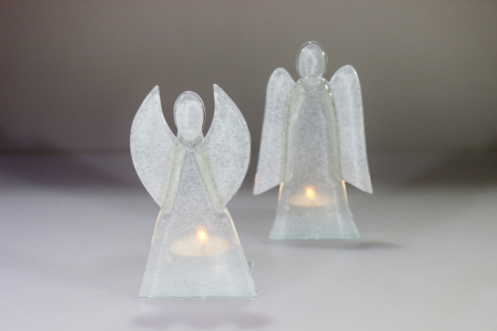 Skleněný svícen anděl 12cm - bílý