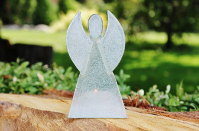 Skleněný svícen anděl 12cm - bílý