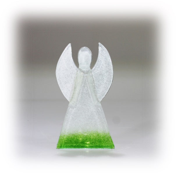Skleněný svícen anděl 12cm - bílo-zelený