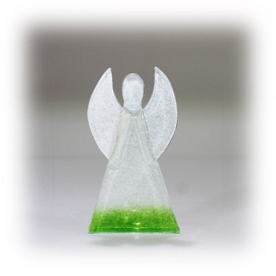 Skleněný svícen anděl 12cm - bílo-zelený