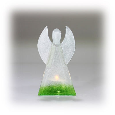 Skleněný svícen anděl 12cm - bílo-zelený