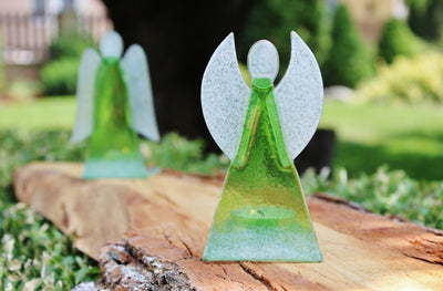 Skleněný svícen anděl 12cm - zelený