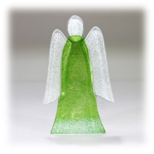 Skleněný svícen anděl 14cm - zelený