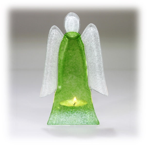 Skleněný svícen anděl 14cm - zelený