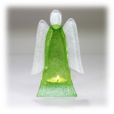 Skleněný svícen anděl 14cm - zelený