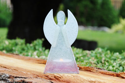 Skleněný svícen anděl 12cm - bílo-růžový