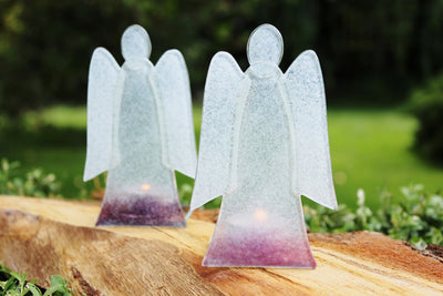 Skleněný svícen anděl 14cm - bílo-růžový