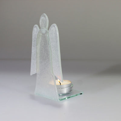 Skleněný svícen anděl 14cm - bílo-červený