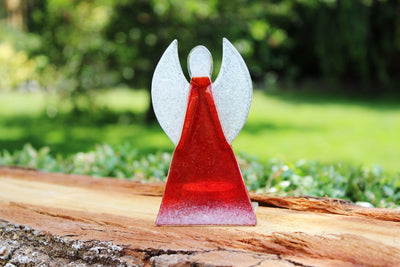 Skleněný svícen anděl 12cm - červený