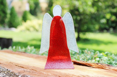 Skleněný svícen anděl 14cm - červený